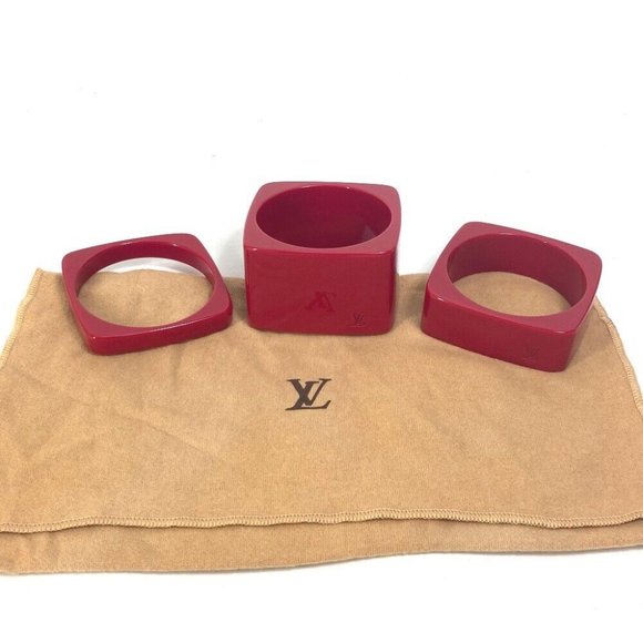 Authentic LOUIS VUITTON Accessories Square LV logo 3-piece set Bracelet Bangle P - Picture 1 of 11